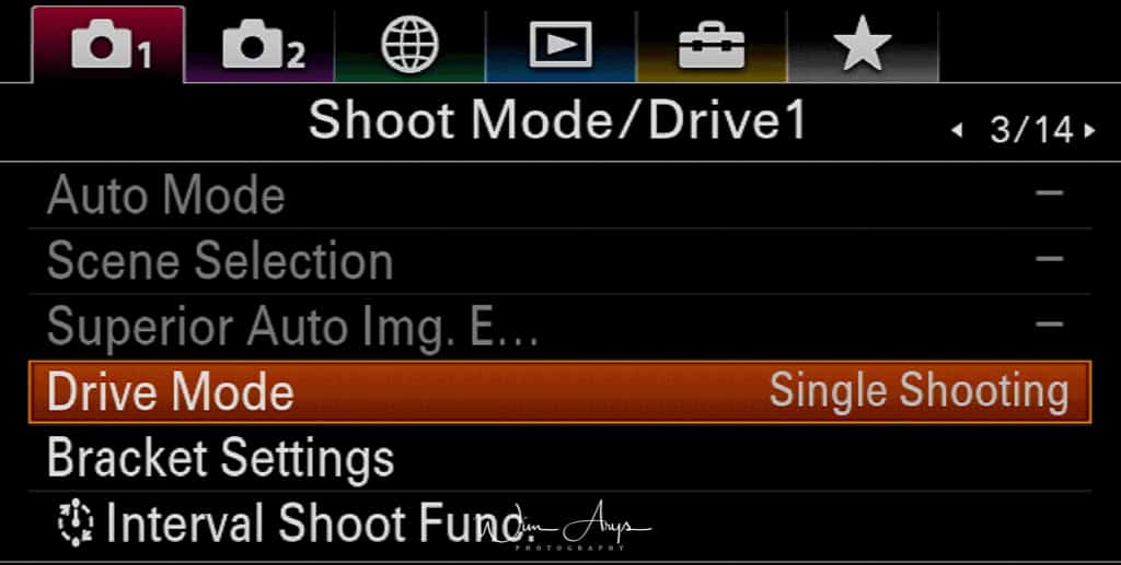 Shoot mode and Drive settings page 1