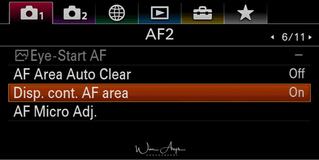 Autofocus settings page 2