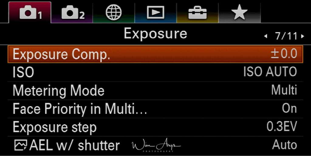 Exposure settings