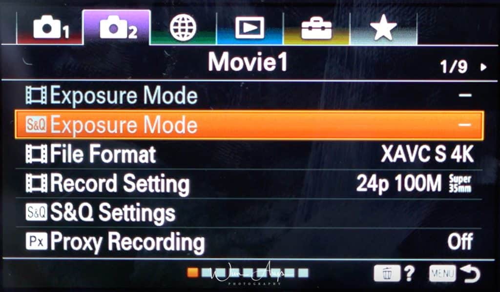 Sony A6100 movie settings page 1