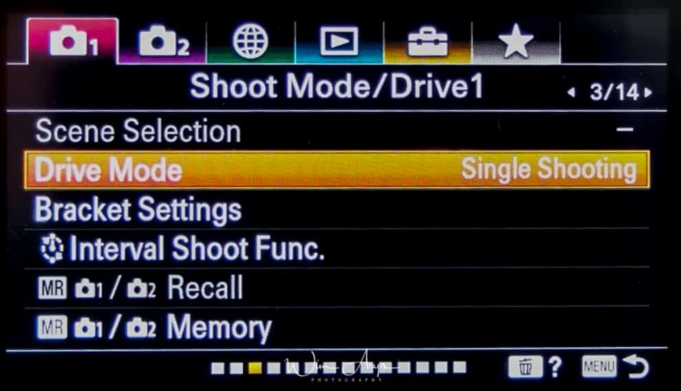 Shoot mode and drive settings page 1