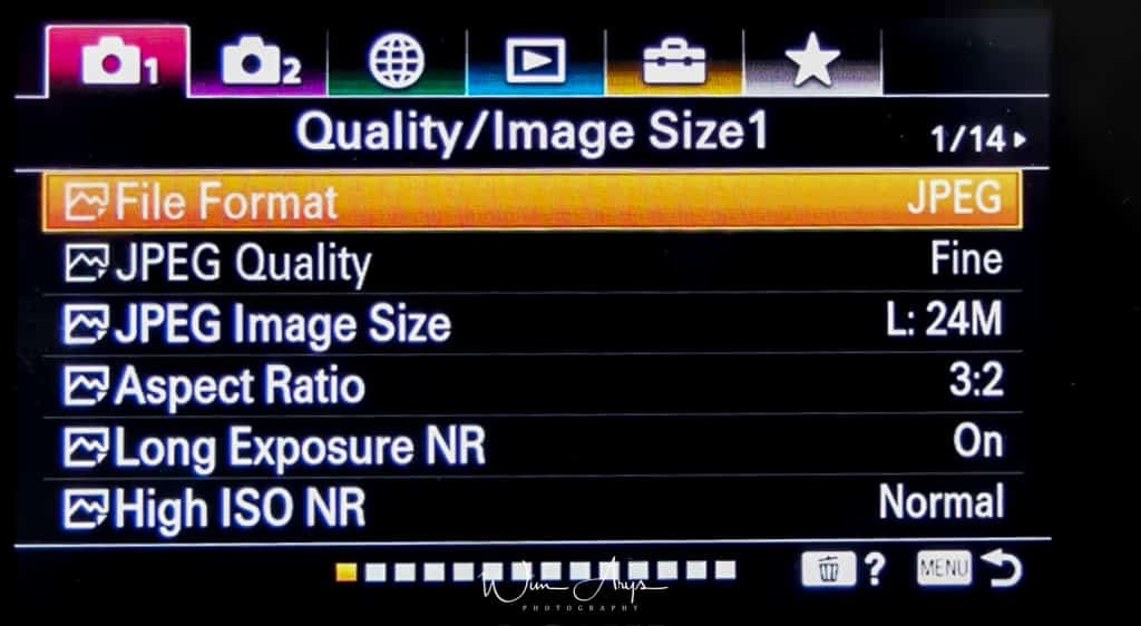 Quality and Image size settings page 1