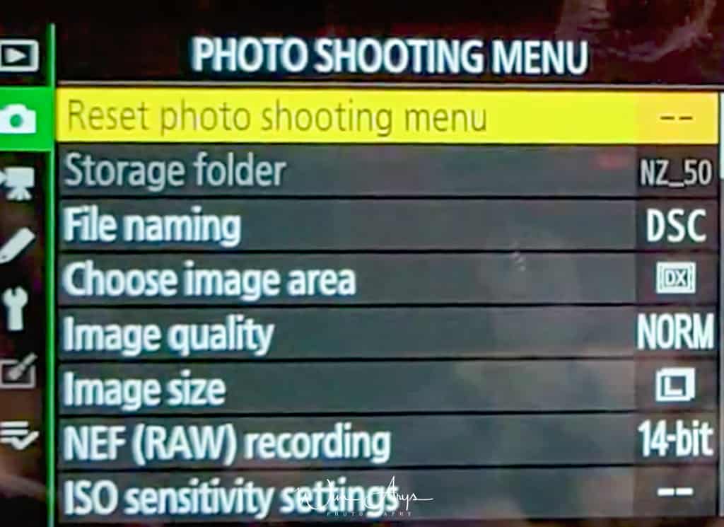photo shooting menu