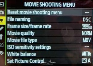 Movie shooting menu