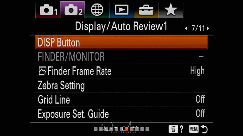 Display and Auto review Settings page 1