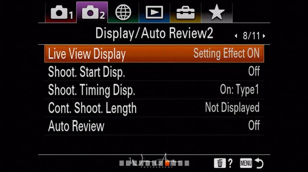 Display and Auto Review settings page 2