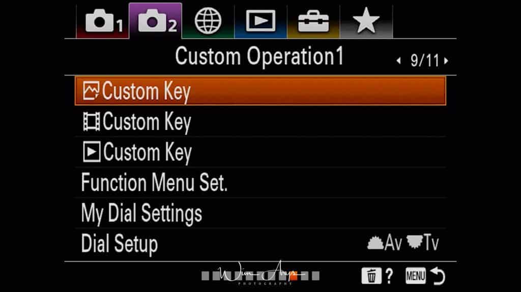 Custom operation settings page 1