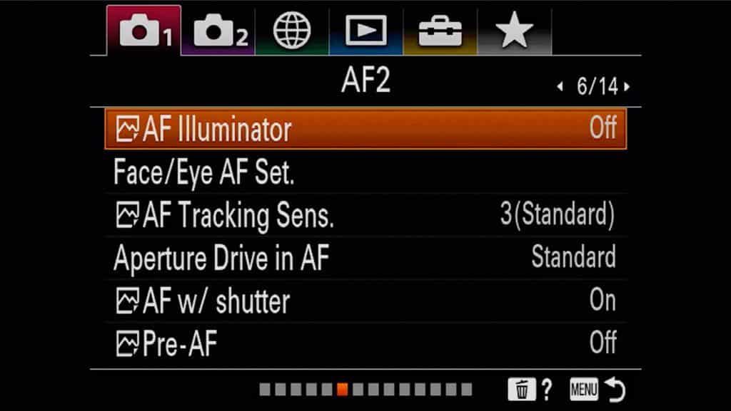 Autofocus settings page 2