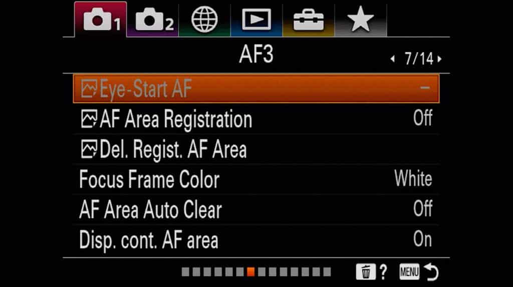 Autofocus settings page 3