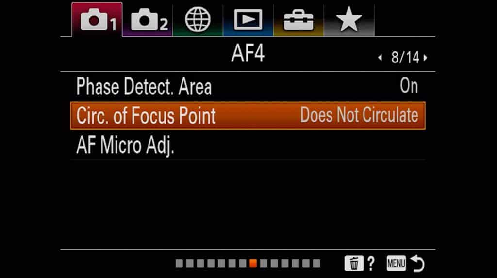 Autofocus settings page 4