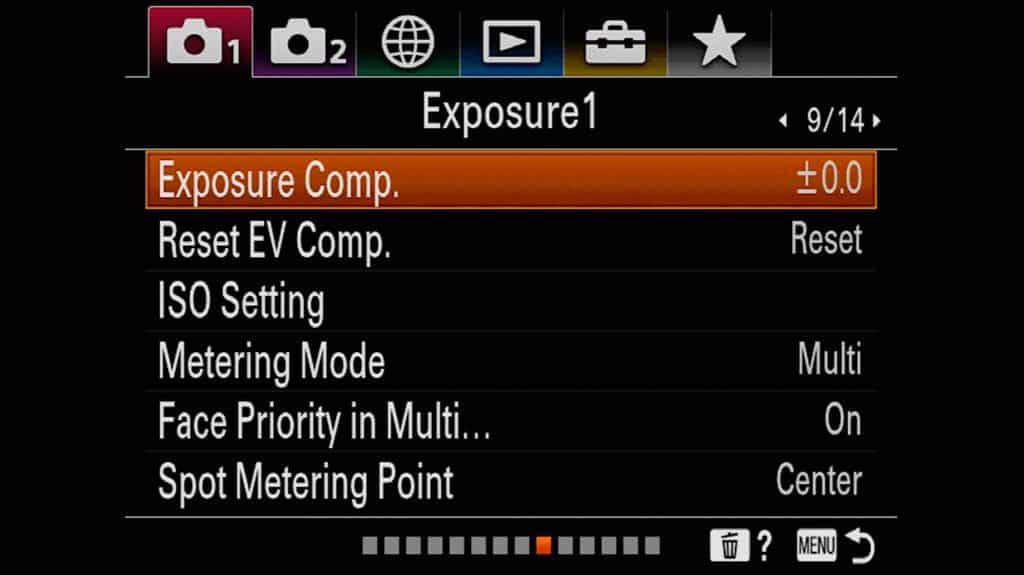 Exposure settings page 1