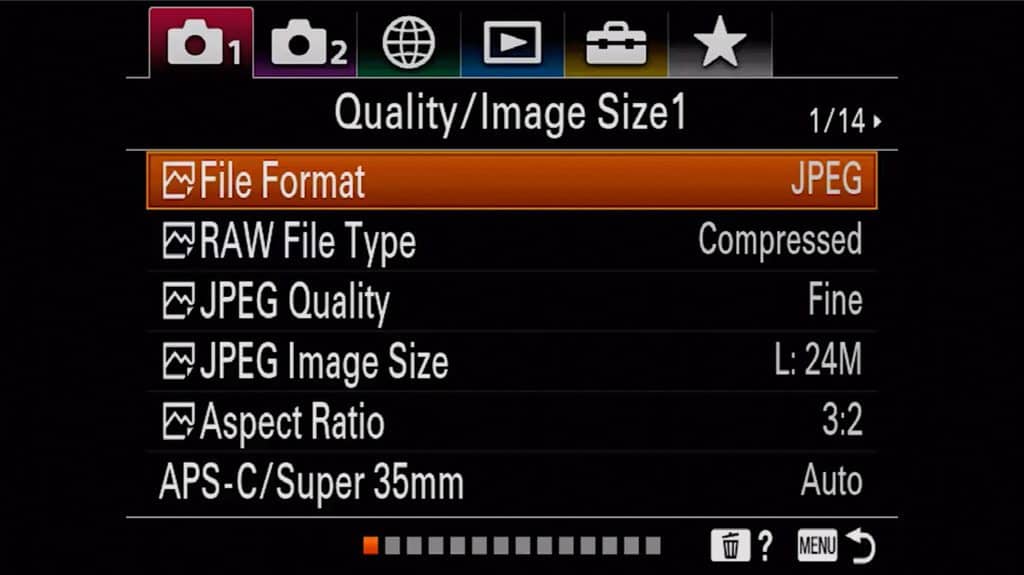 Quality and image size settings page 1