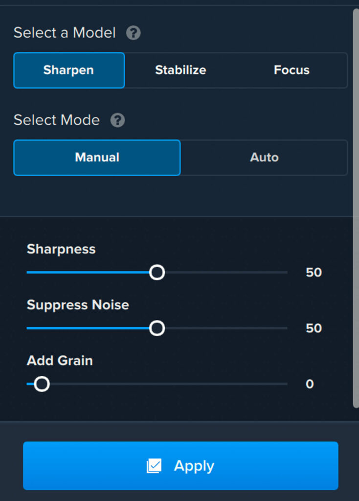 Topaz Sharpen Ai mode Interface 2