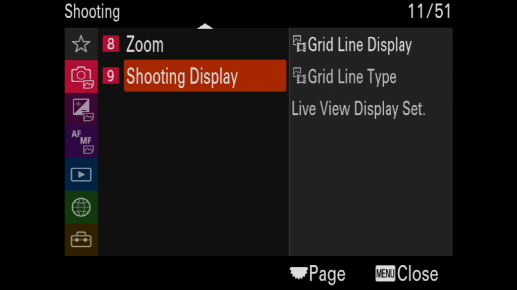 sony a1 menu page 11