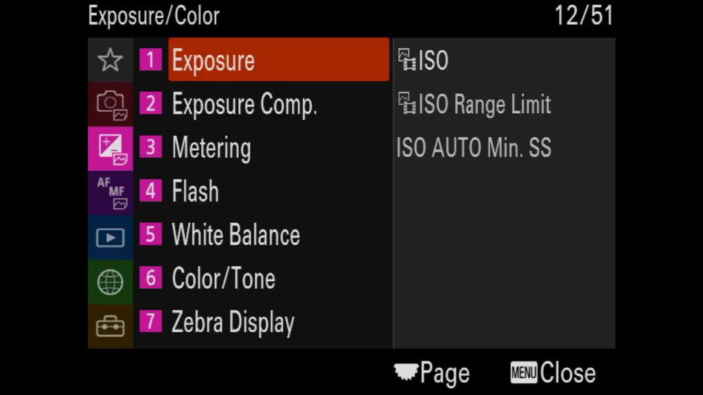 sony a1 menu page 12