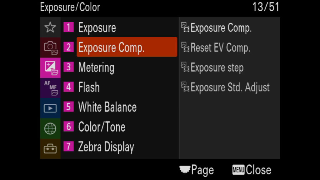 sony a1 menu page 13