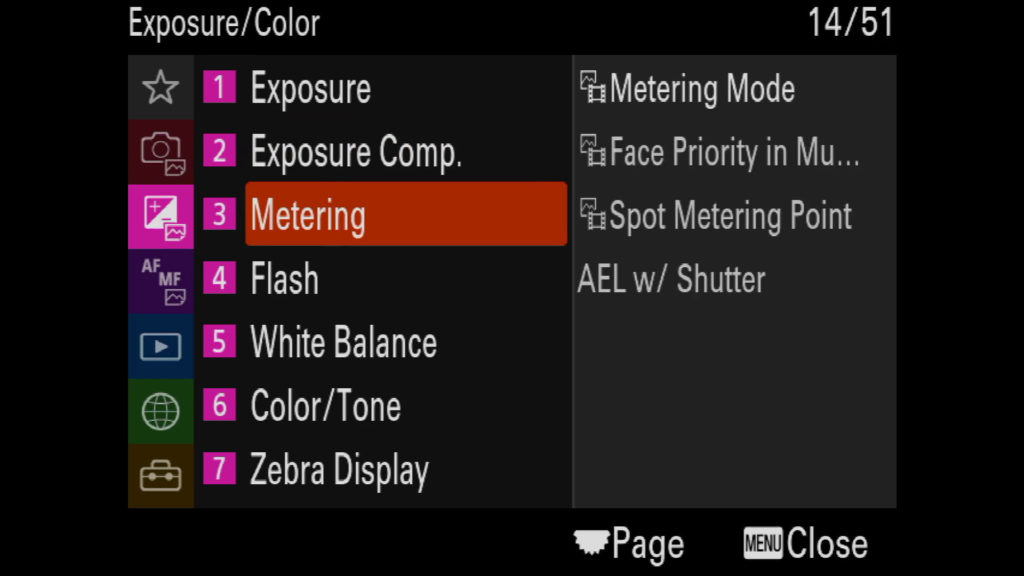 sony a1 menu page 14