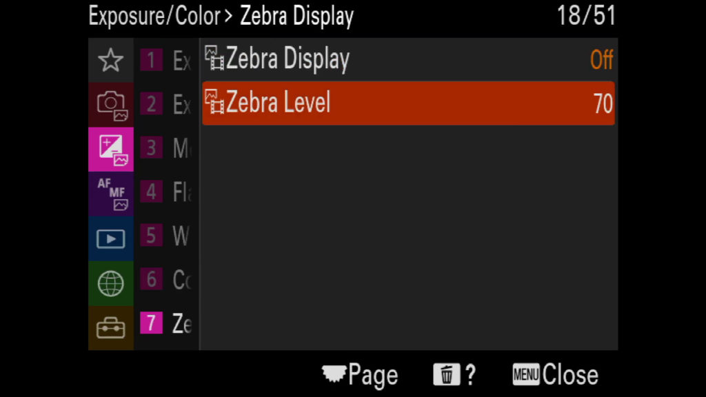 sony a1 menu page 18