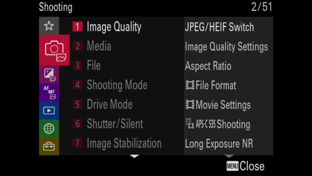 sony a1 menu page 2