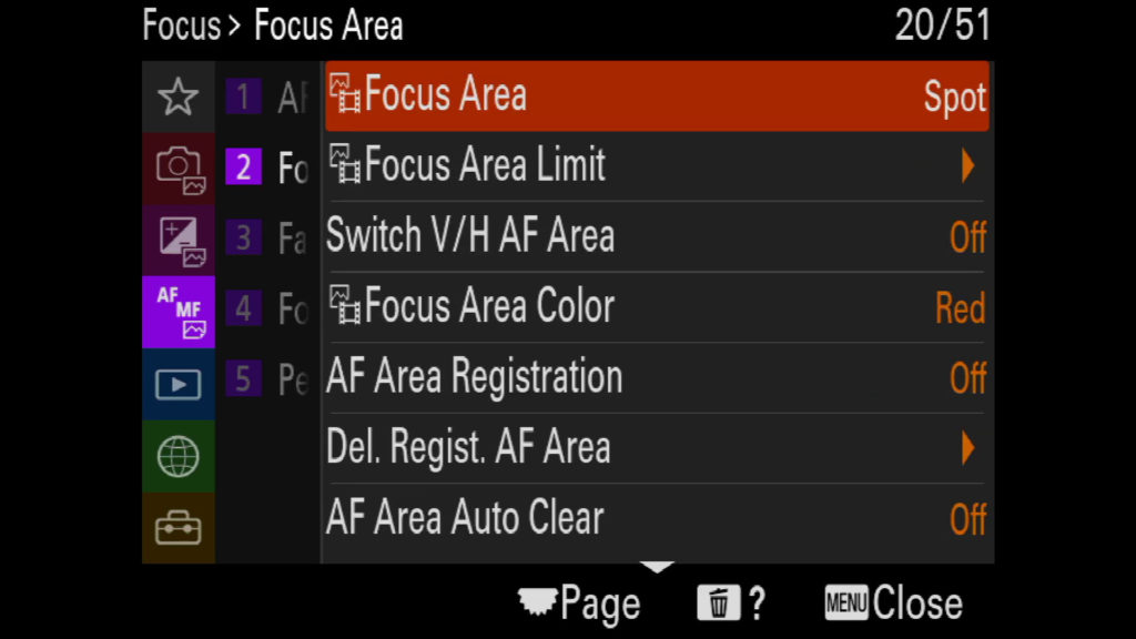 sony a1 menu page 20