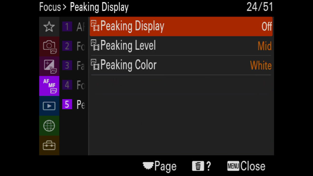 sony a1 menu page 24