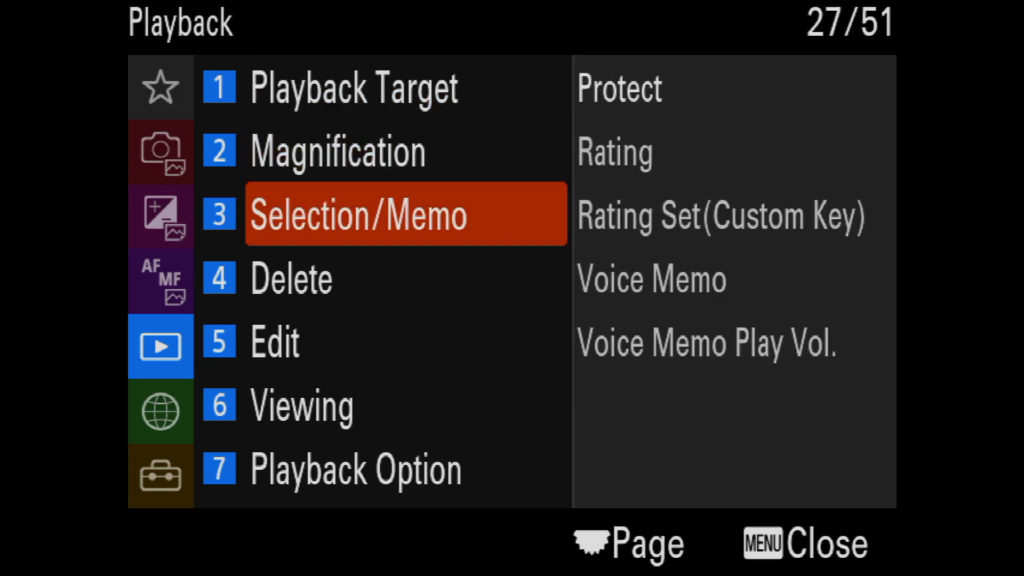 sony a1 menu page 27
