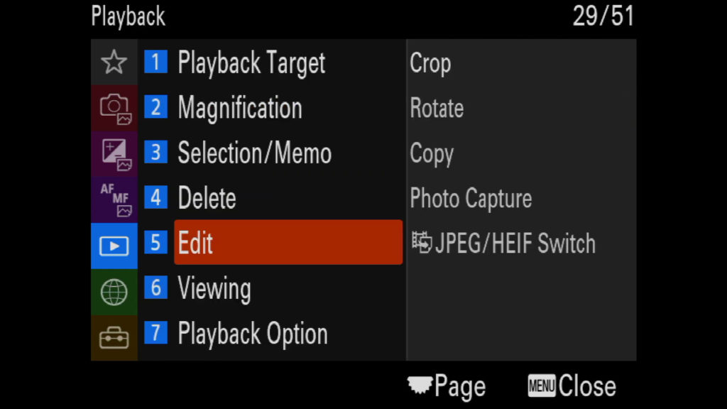 sony a1 menu page 29