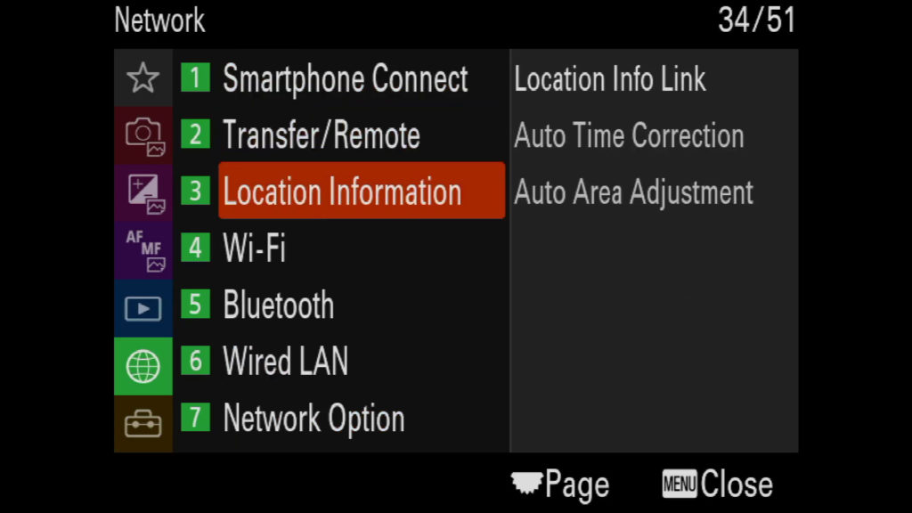 sony a1 menu page 34