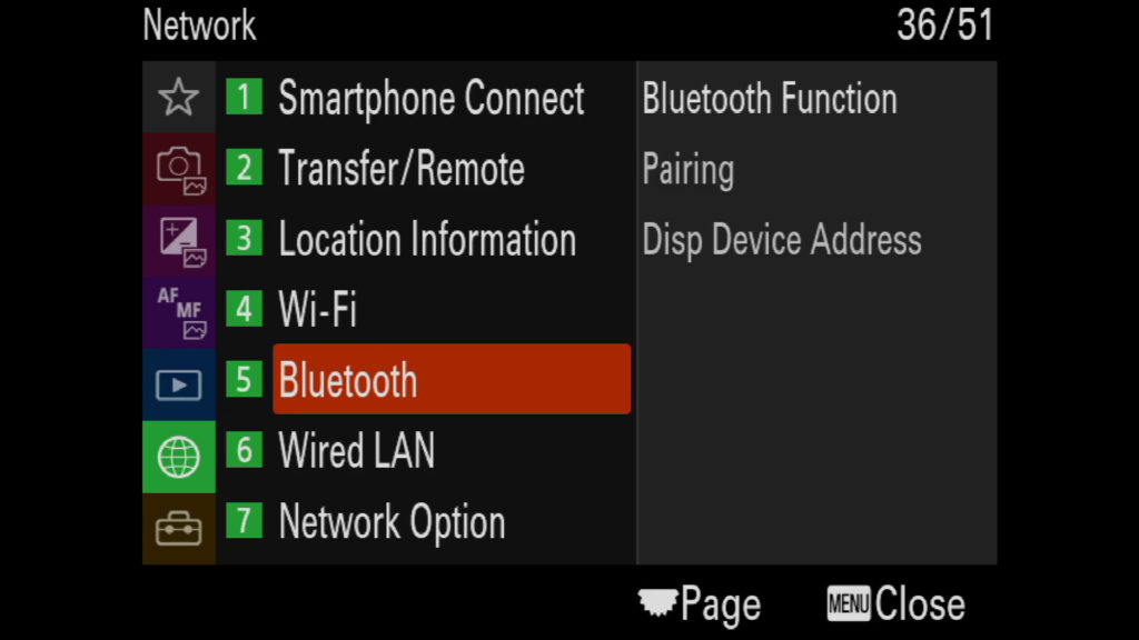 sony a1 menu page 36