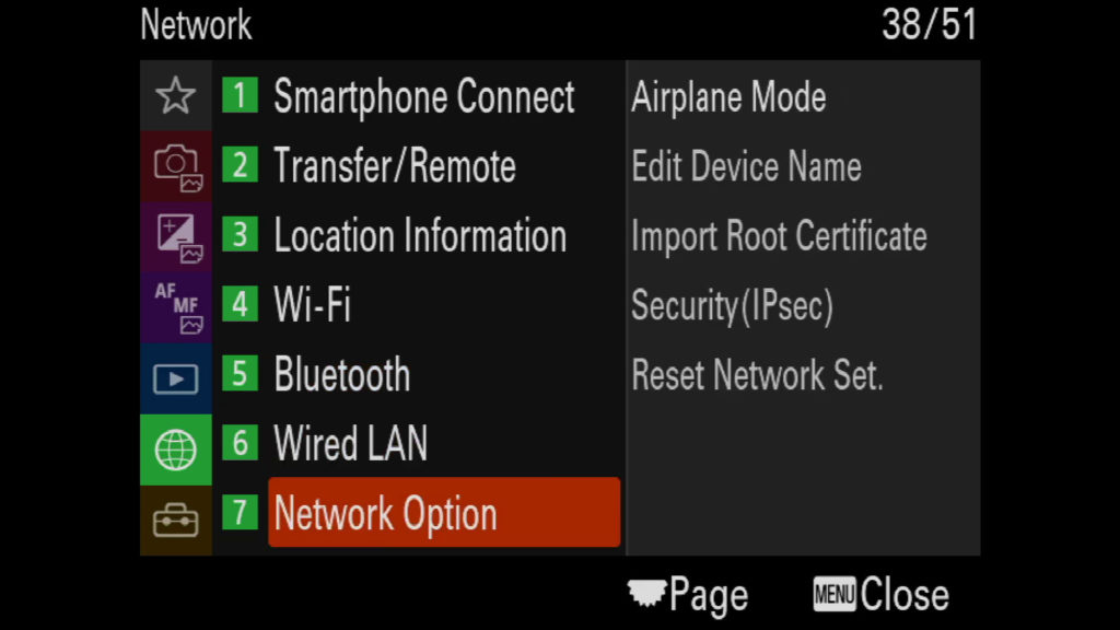 sony a1 menu page 38