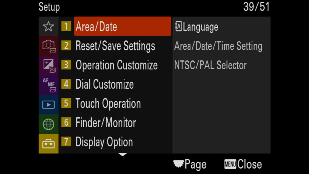 sony a1 menu page 39