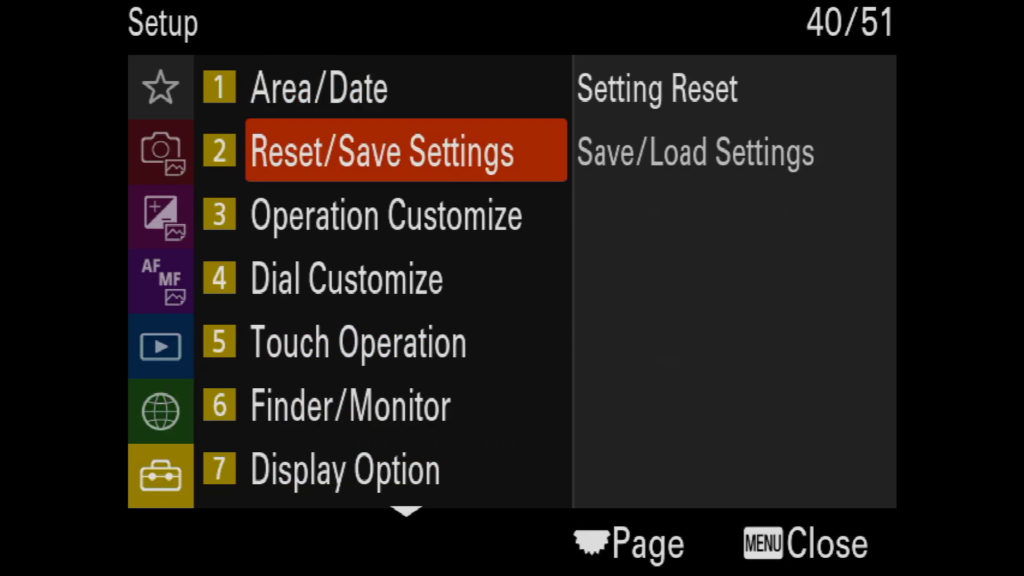 sony a1 menu page 40