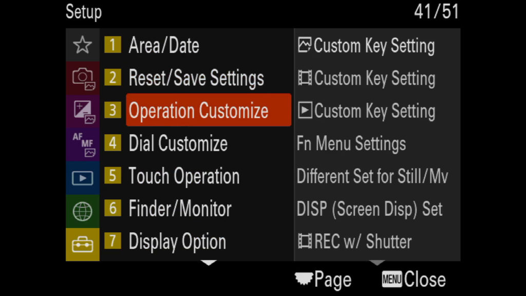 sony a1 menu page 41