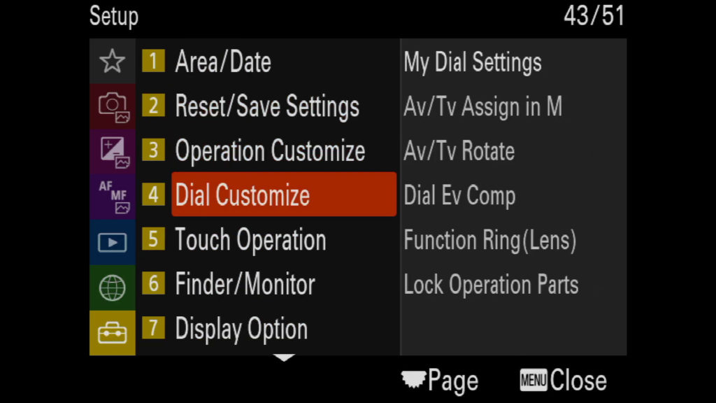 sony a1 menu page 43