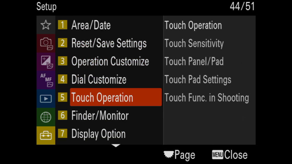 sony a1 menu page 44