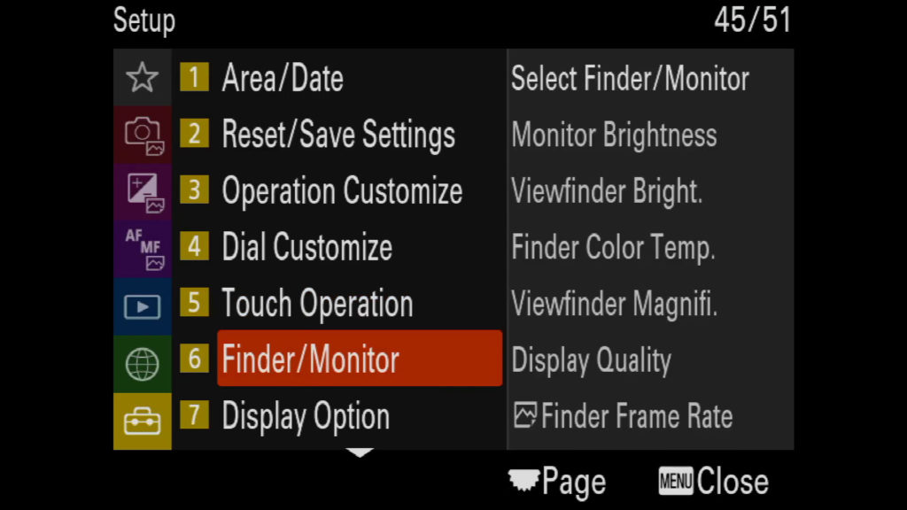 sony a1 menu page 45