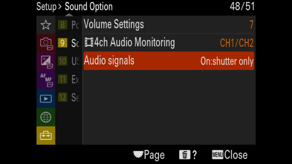 sony a1 menu page 48