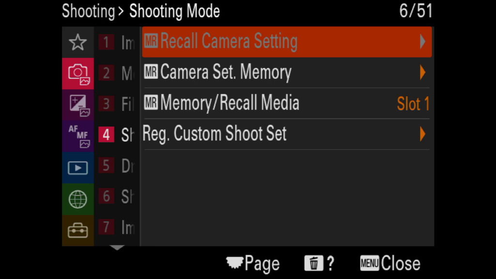 sony a1 menu page 6