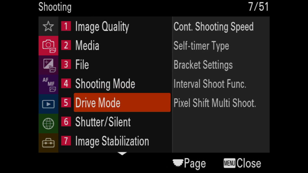 sony a1 menu page 7