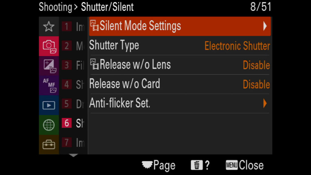 sony a1 menu page 8