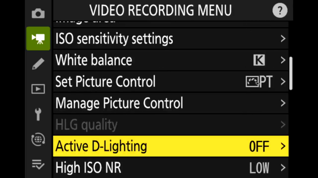 Movie Shooting Menu page 2