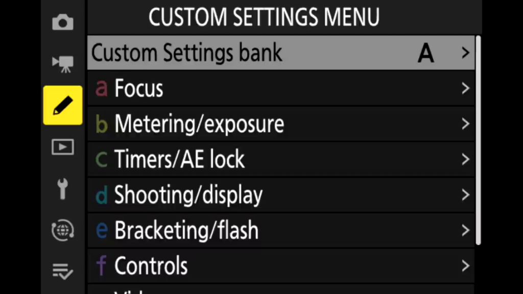 Custom Setting Menu page 1