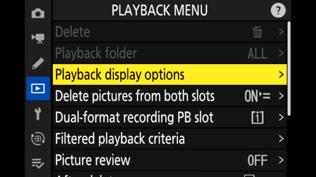 Nikon Z9 Playback Menu page 1 