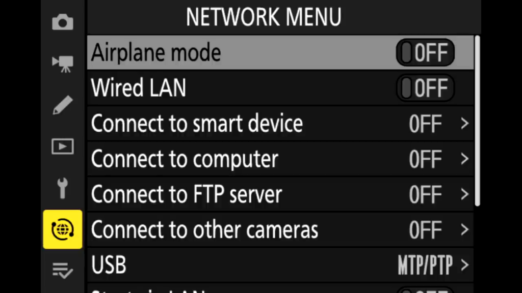 Nikon Z9 Network menu