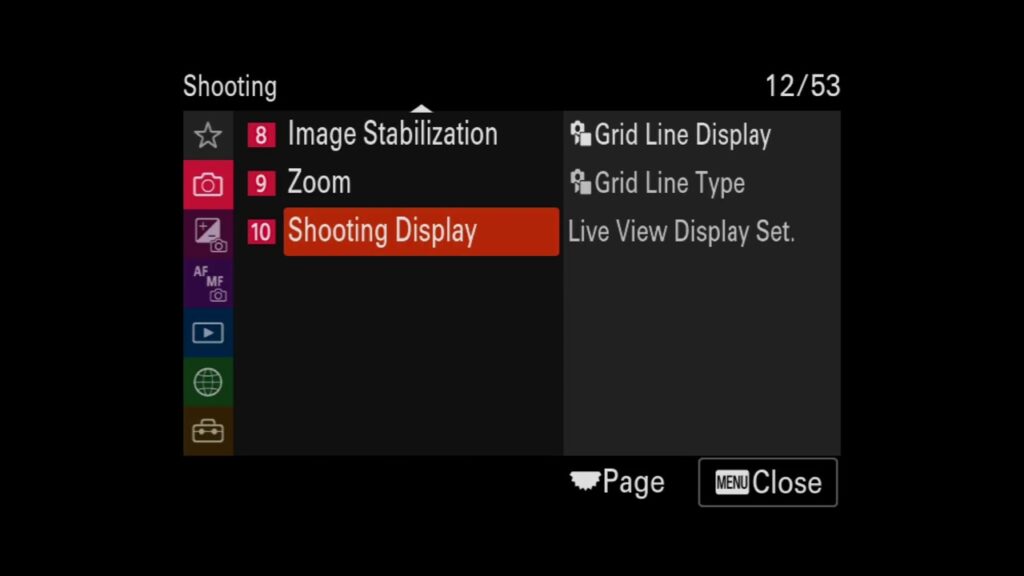 Sony A7 menu page 12 large