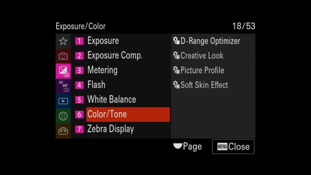 Sony A7 IV menu page 18 large