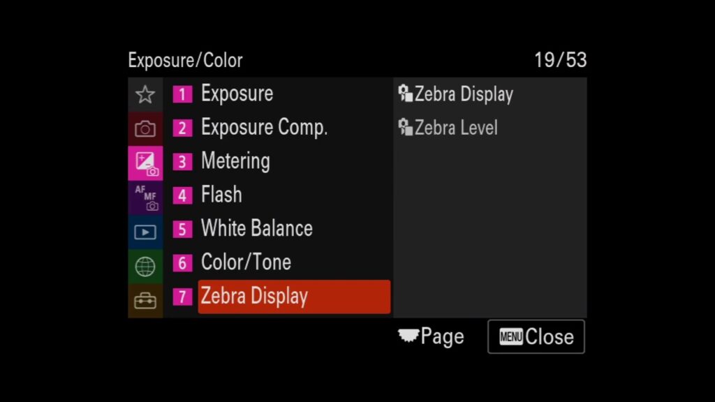 Sony A7 IV menu page 19 large