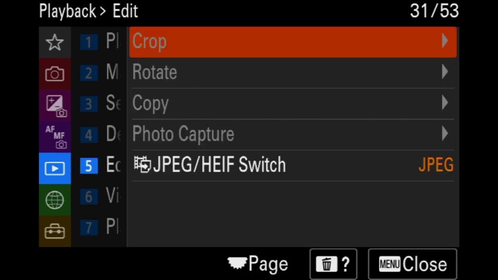Sony A7 IV menu page 31 large