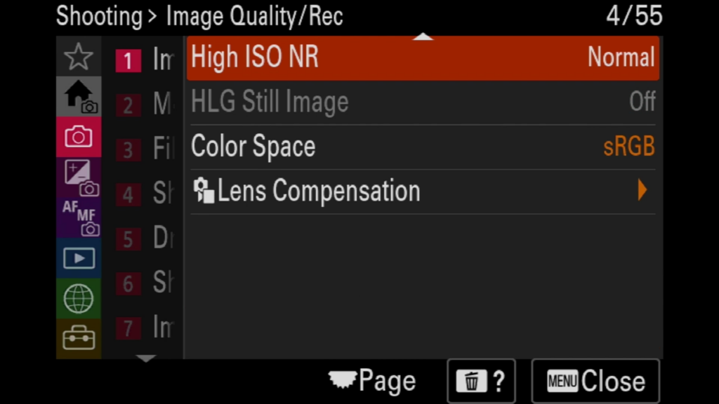 Sony A7rV image menu page 4