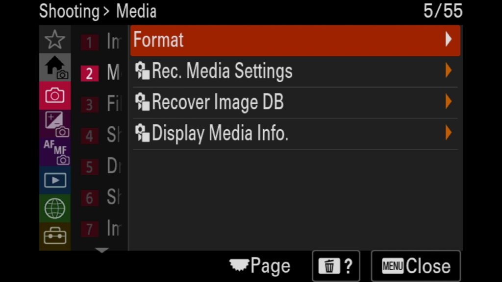 Sony A7rV image menu page 5